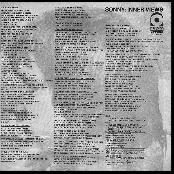 Sonny Bono Inner Views LP Excellent (EX) Excellent (EX)