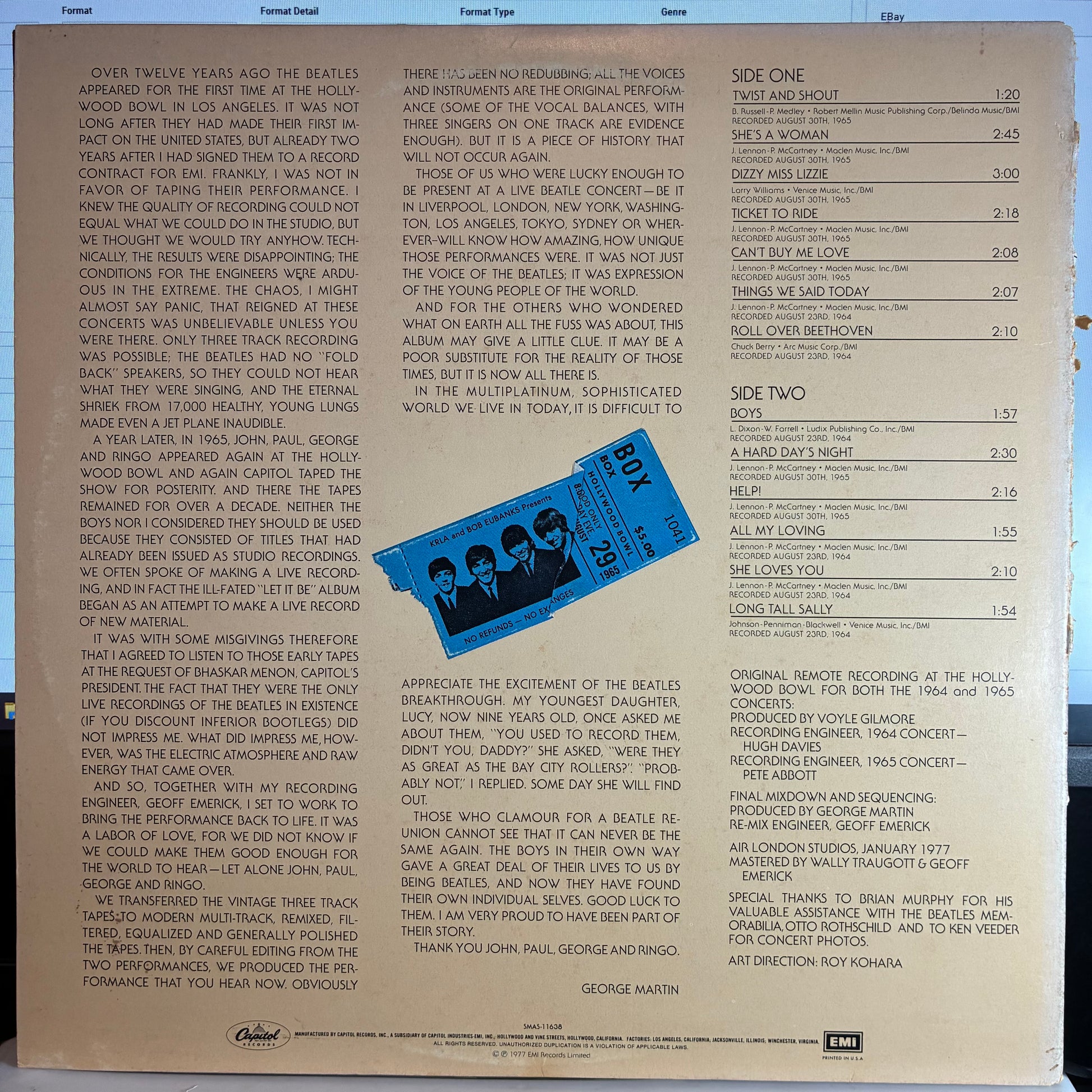 The Beatles At The Hollywood Bowl (VINYL) | Excellent+ (EX+) Very Good Plus (VG+) - ROCK / USED *EXCELLENT+*