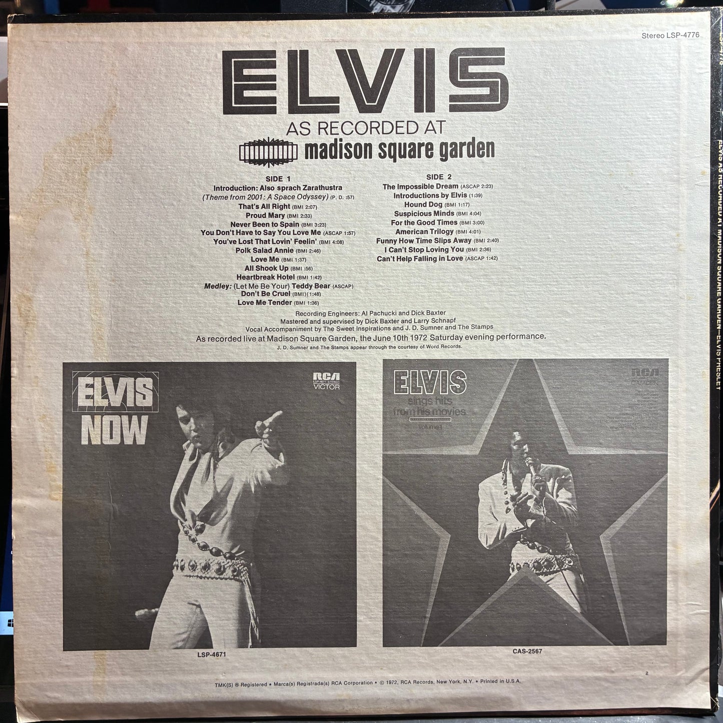Elvis As Recorded At Madison Square Garden (VINYL) | Excellent+ (EX+) Excellent (EX) - ROCK / USED *EXCELLENT+*