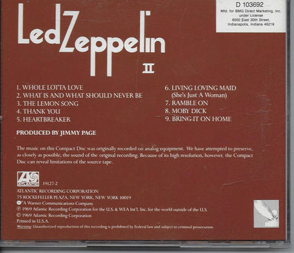 Led Zeppelin II (cd) | Excellent+ (EX+) Near Mint (NM) - ROCK / USED *EXCELLENT+*
