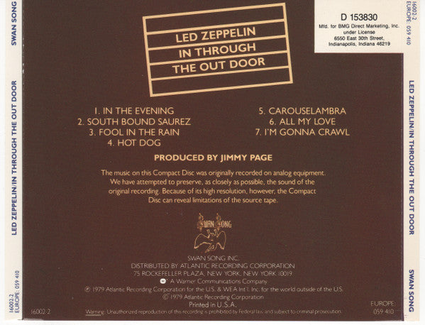In Through The Out Door (cd) | Excellent (EX) Near Mint (NM) - ROCK / USED *EXCELLENT*