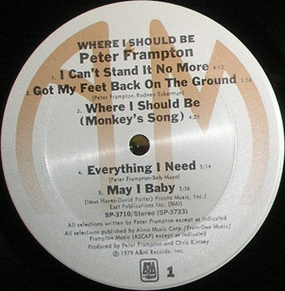 Peter Frampton - Where I Should Be | Excellent (EX) Excellent (EX) - ROCK / USED *EXCELLENT*