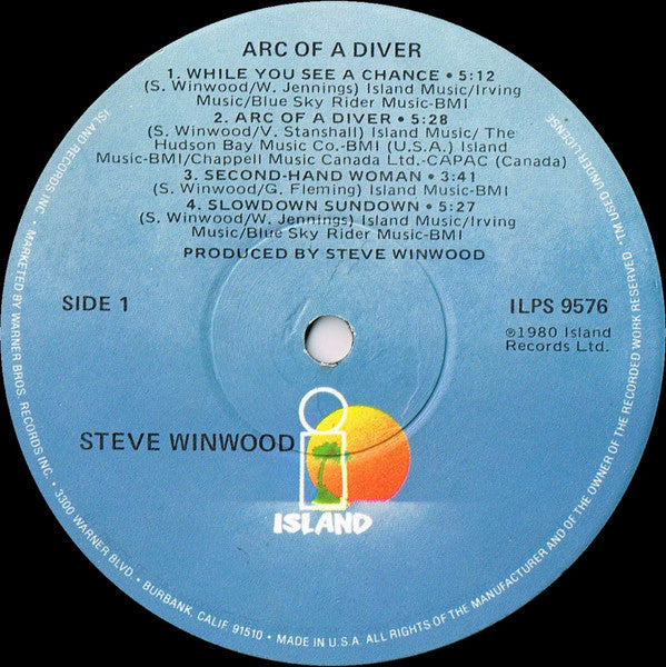 Steve Winwood Arc Of A Diver *WINCHESTER* LP Excellent (EX) Very Good Plus (VG+)