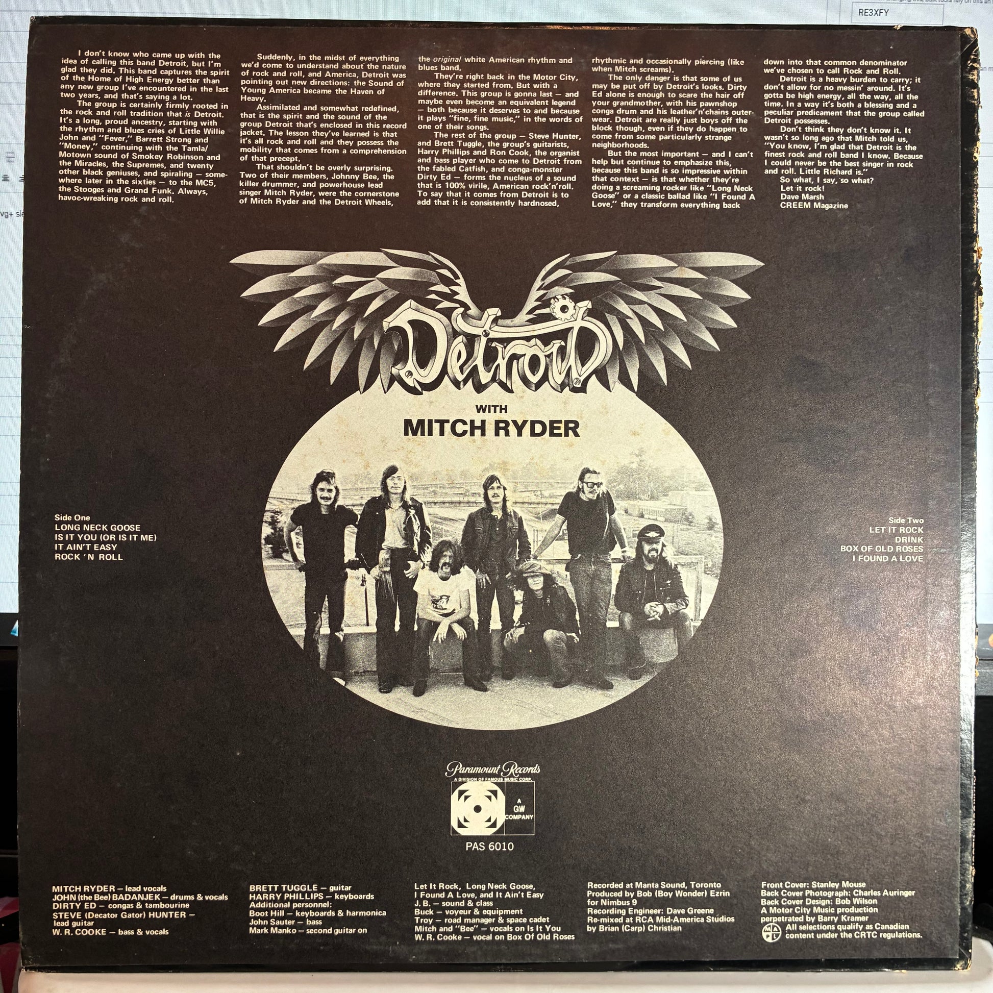 Detroit (VINYL) | Excellent (EX) Very Good Plus (VG+) - ROCK / USED *EXCELLENT*