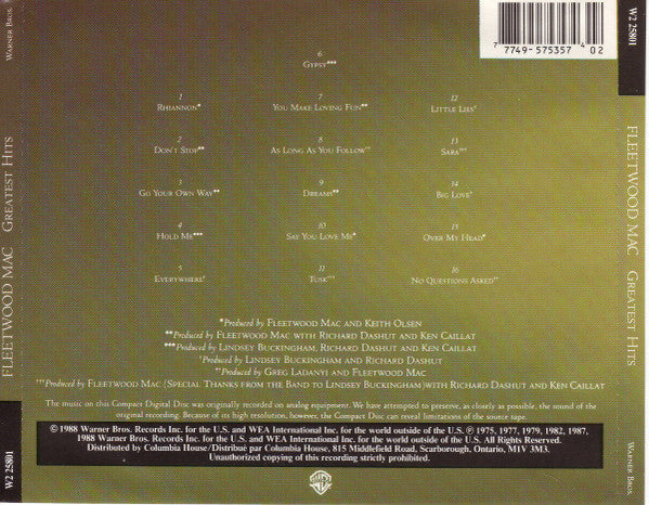 Fleetwood Mac - Greatest Hits (CD CANADA) | Excellent (EX) - ROCK / USED *EXCELLENT*