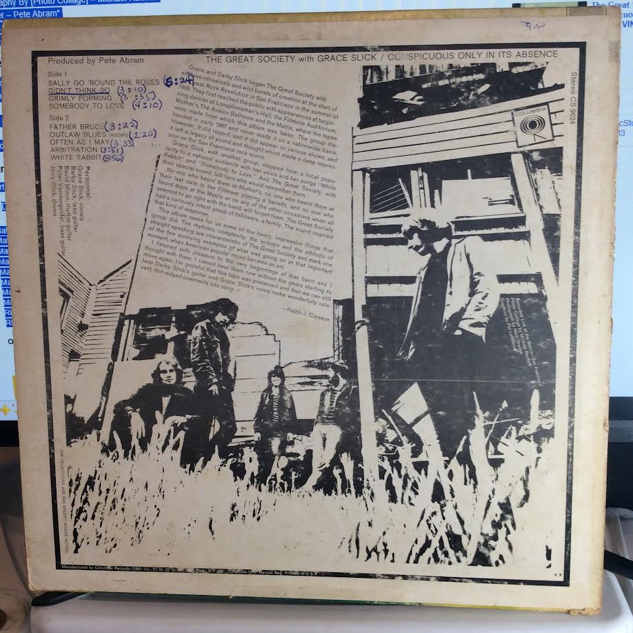 The Great Society - Conspicuous Only In Its Absence (VINYL LP) | Excellent (EX) Excellent (EX) - ROCK / USED *EXCELLENT*