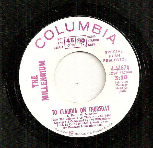 To Claudia On Thursday (7") | Excellent (EX) Generic - ROCK / USED *EXCELLENT*