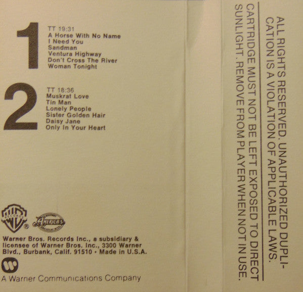 America (2) - History - America's Greatest Hits (CASSETTE) | Excellent (EX) Excellent (EX) - ROCK / USED *EXCELLENT*