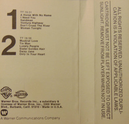 America (2) - History - America's Greatest Hits (CASSETTE) | Excellent (EX) Excellent (EX) - ROCK / USED *EXCELLENT*