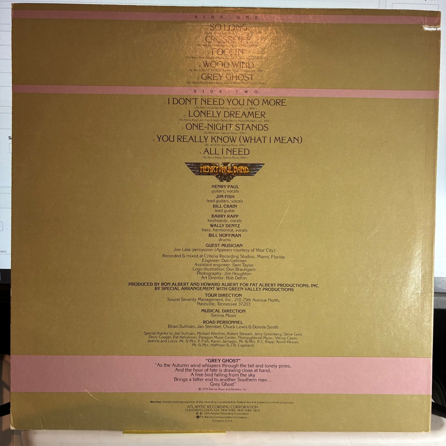 Grey Ghost (VINYL) | Excellent (EX) Excellent+ (EX+) - ROCK / USED *EXCELLENT*