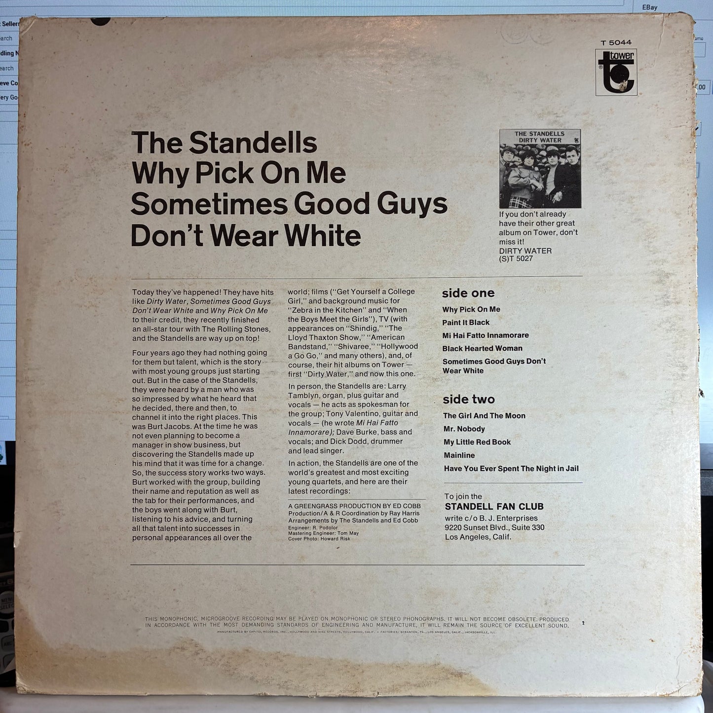 The Standells - Why Pick On Me - Sometimes Good Guys Don't Wear White (VINYL) | - ROCK / USED *EXCELLENT*