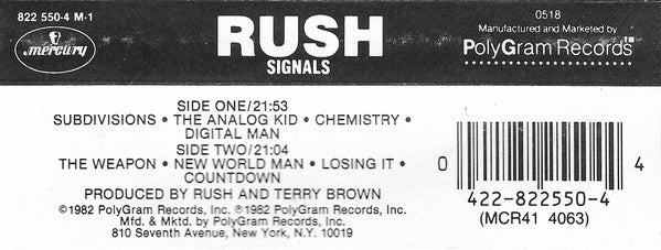 Signals (CASSETTE) | Excellent (EX) Excellent (EX) - ROCK / USED *EXCELLENT*