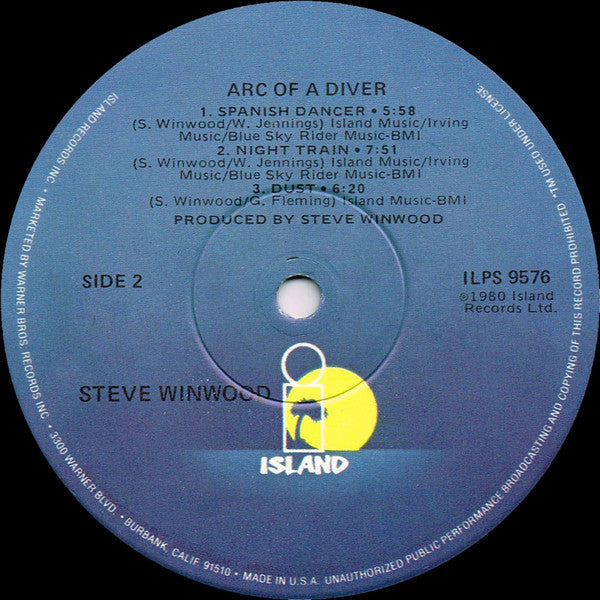 Steve Winwood Arc Of A Diver *WINCHESTER* LP Excellent (EX) Very Good Plus (VG+)