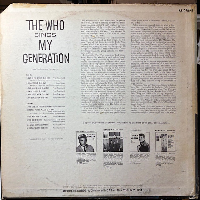 Sings My Generation (VINYL) | Excellent (EX) Very Good Plus (VG+) - ROCK / USED *EXCELLENT*