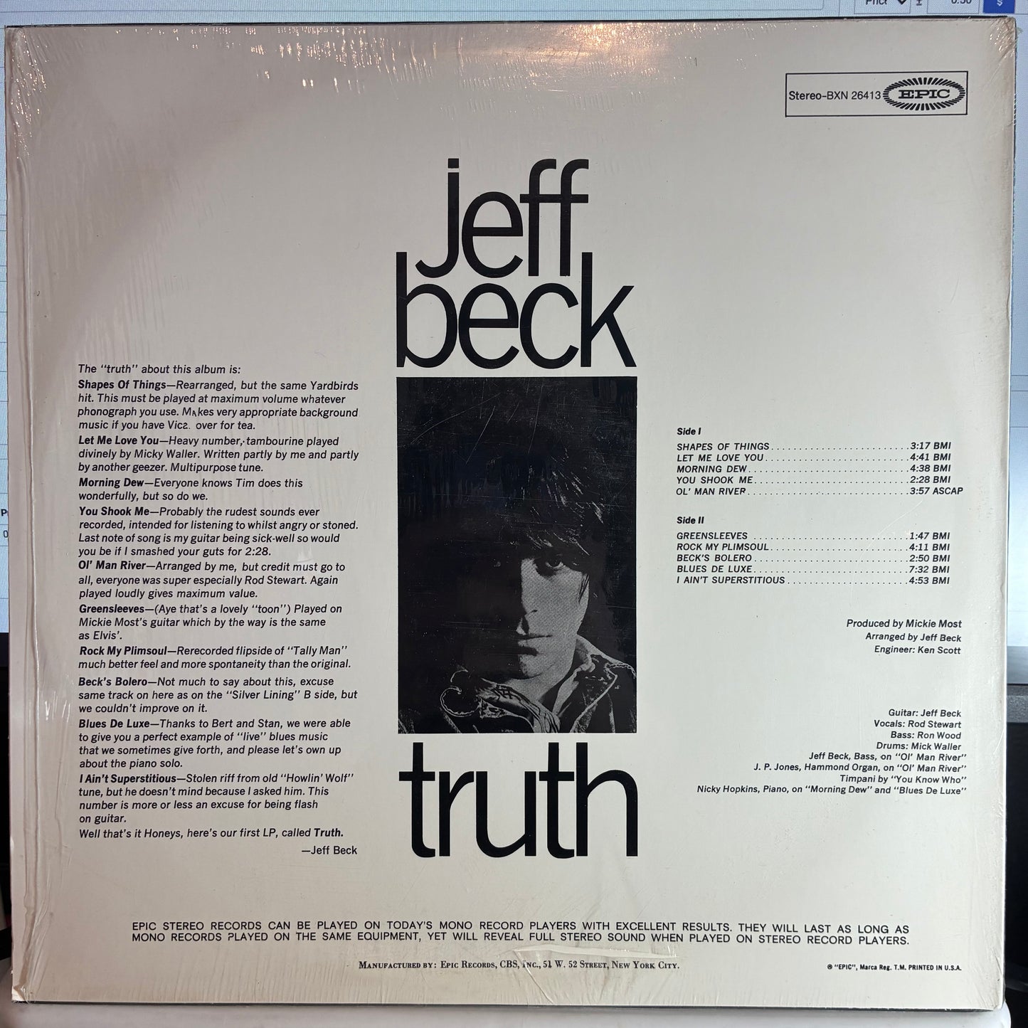 Truth (VINYL) | Excellent (EX) Near Mint (NM or M-) - ROCK / USED *EXCELLENT*