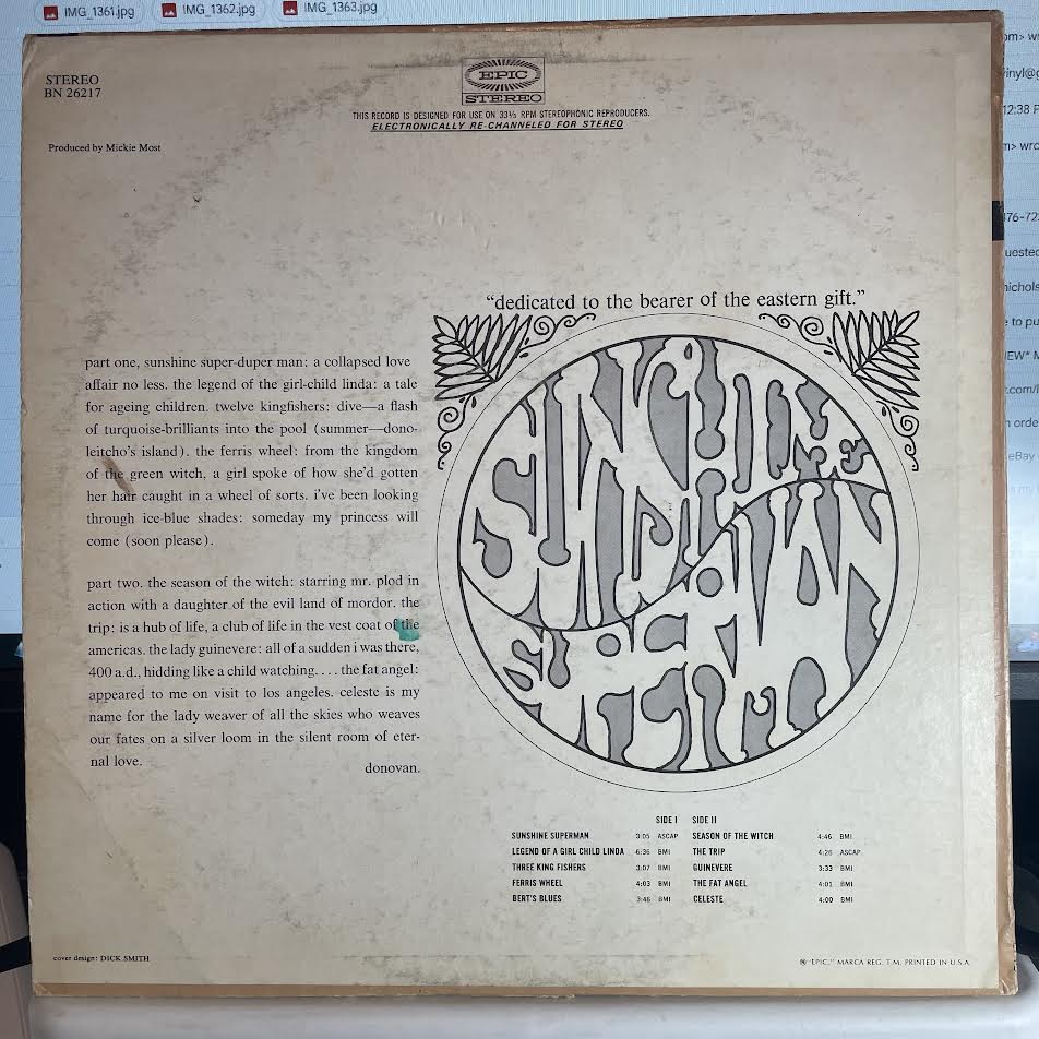 Sunshine Superman (VINYL) | Excellent (EX) Excellent+ (EX+) - ROCK / USED *EXCELLENT*