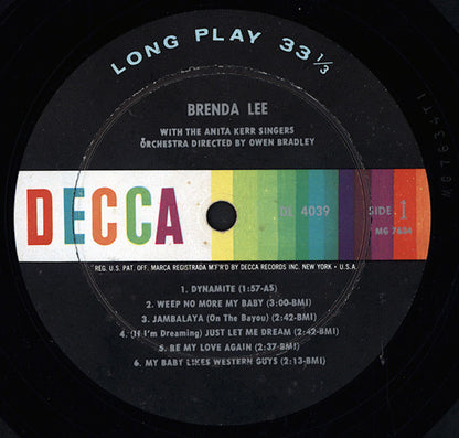 Brenda Lee - Brenda Lee *GLOVERSVILLE* | Good Plus (G+) Very Good (VG) - ROCK / USED *GOOD++*