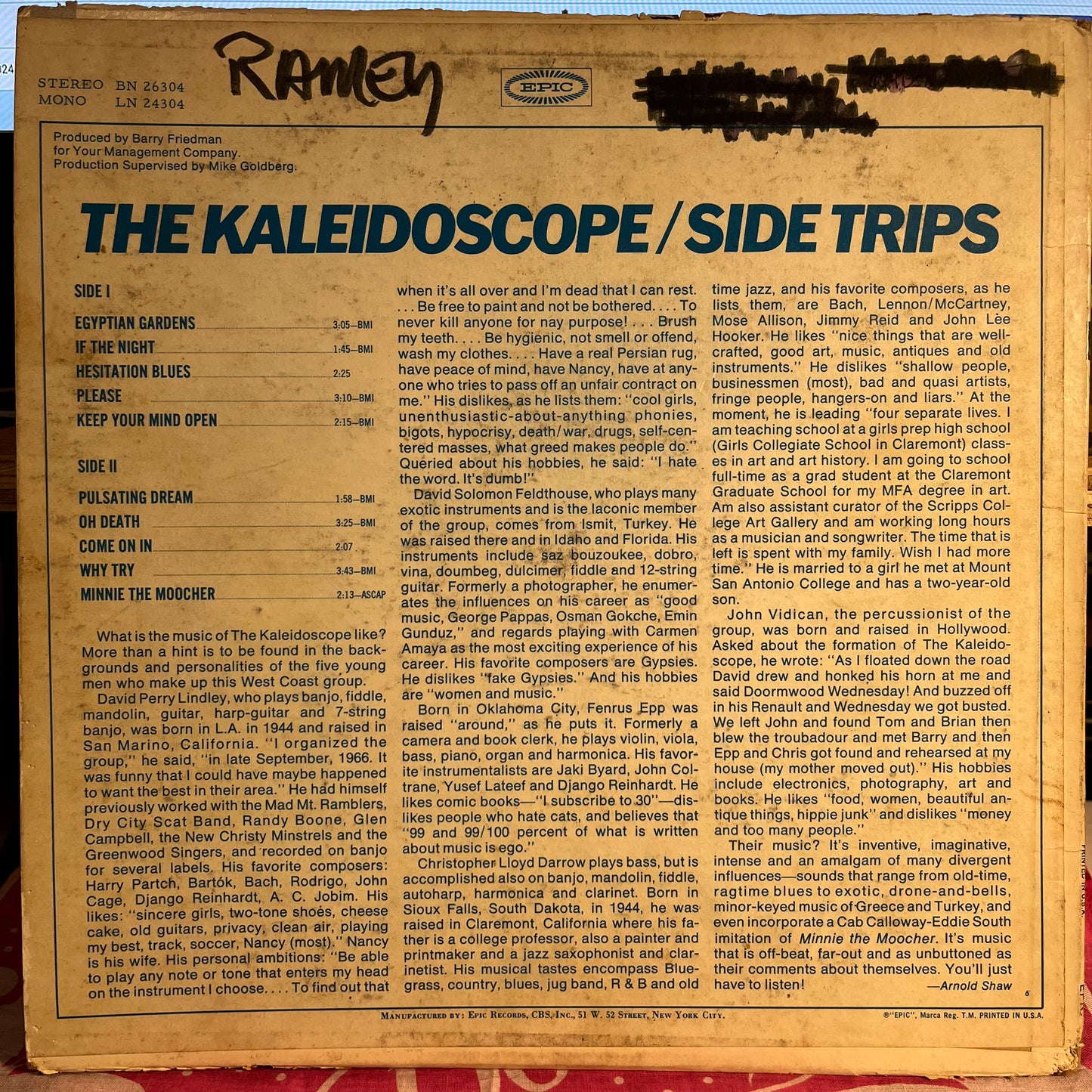 Kaleidoscope (3) Side Trips *PITMAN/1ST* LP Good Plus (G+) Good Plus (G+)