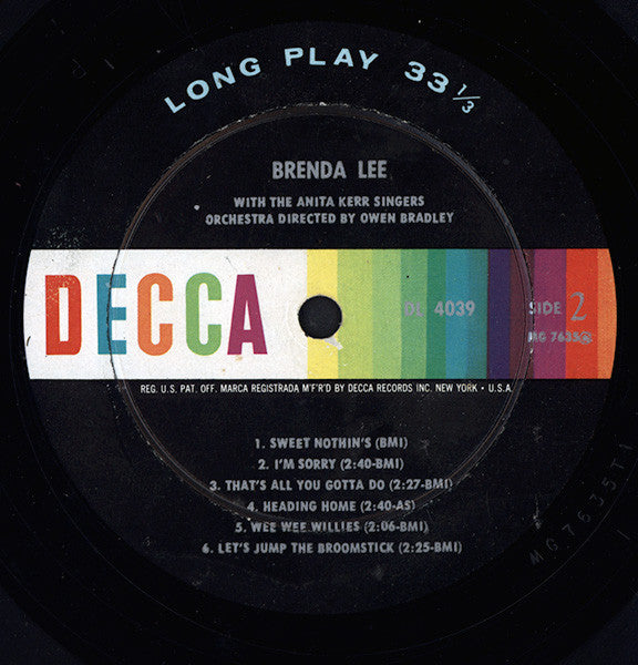 Brenda Lee - Brenda Lee *GLOVERSVILLE* | Good Plus (G+) Very Good (VG) - ROCK / USED *GOOD++*