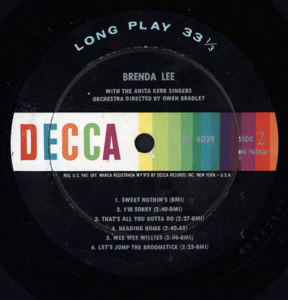 Brenda Lee - Brenda Lee *GLOVERSVILLE* | Good Plus (G+) Very Good (VG) - ROCK / USED *GOOD++*