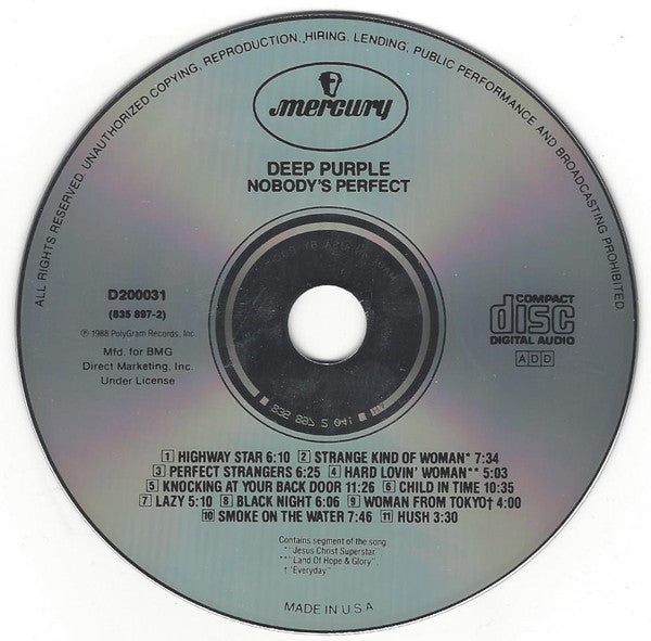 Nobody's Perfect (CD) | Near Mint (NM) Near Mint (NM) - ROCK / USED *NEAR MINT*