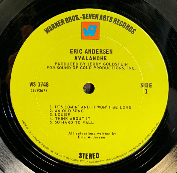 Eric Andersen (2) - Avalanche *TERRE HAUTE* | Near Mint (NM) Excellent (EX) - ROCK / USED *NEAR MINT*