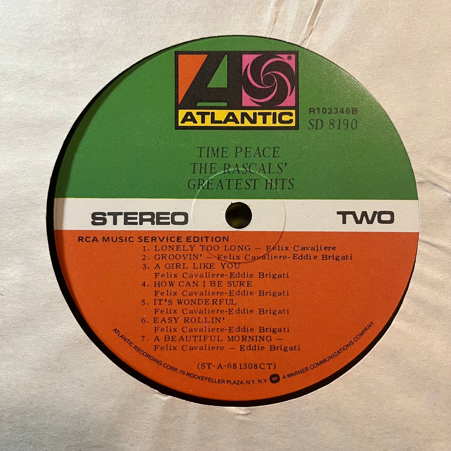 The Rascals - Time Peace: The Rascals' Greatest Hits (VINYL LP ATLANTIC SD 8190) | Near Mint (NM or M-) Very Good (VG) - ROCK / USED *NEAR MINT*