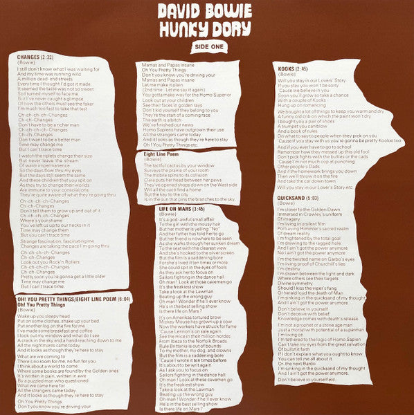 Hunky Dory (VINYL) | Near Mint (NM) Near Mint (NM) - ROCK / USED *NEAR MINT*