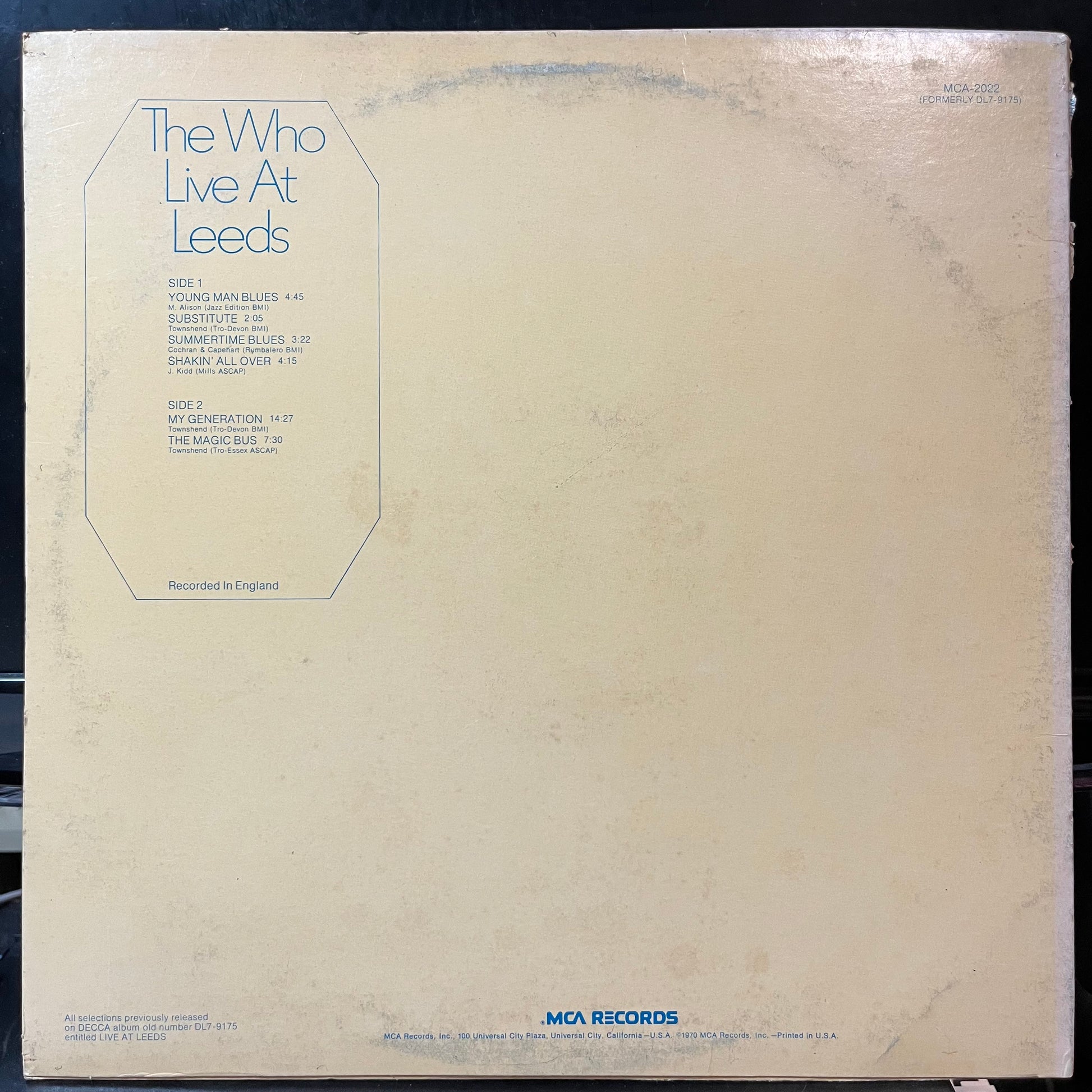 The Who - Live At Leeds (VINYL LP MCA MCA-2022 1973) | USED - ROCK / USED *NEAR MINT*