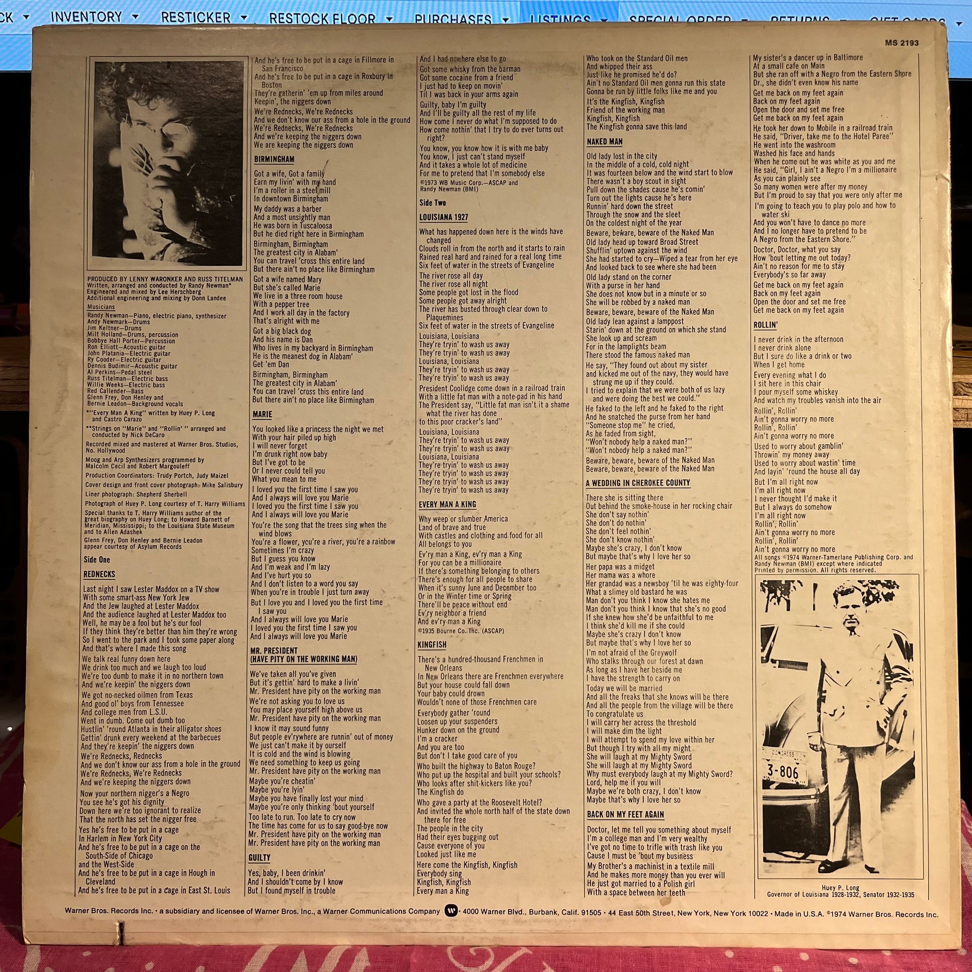 Randy Newman - Good Old Boys *GOLD DISK* | Near Mint (NM) Excellent (EX) - ROCK / USED *NEAR MINT*