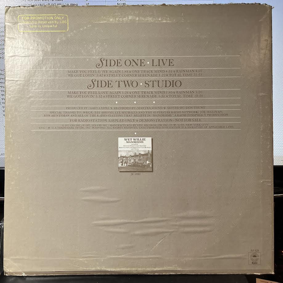 Manorisms Live (VINYL) | Near Mint (NM) Very Good Plus (VG+) - ROCK / USED *NEAR MINT*