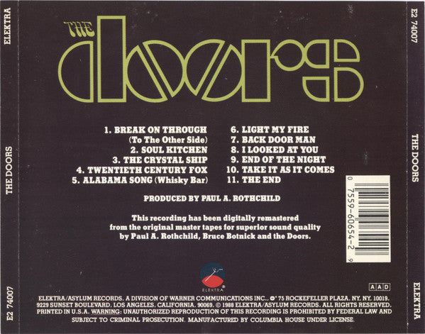 The Doors - The Doors (CD Elektra ‎– E2 74007) | USED Near Mint (NM) Near Mint (NM) - ROCK / USED *NEAR MINT*