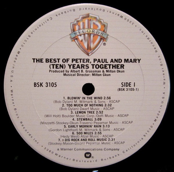 The Best Of Peter, Paul And Mary (Ten) Years Together (VINYL) | Near Mint (NM) Excellent+ (EX+) - ROCK / USED *NEAR MINT*