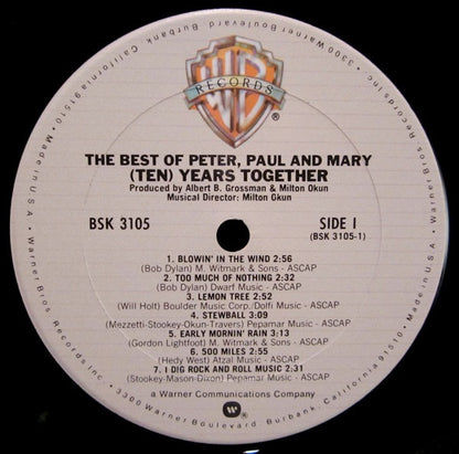 The Best Of Peter, Paul And Mary (Ten) Years Together (VINYL) | Near Mint (NM) Excellent+ (EX+) - ROCK / USED *NEAR MINT*