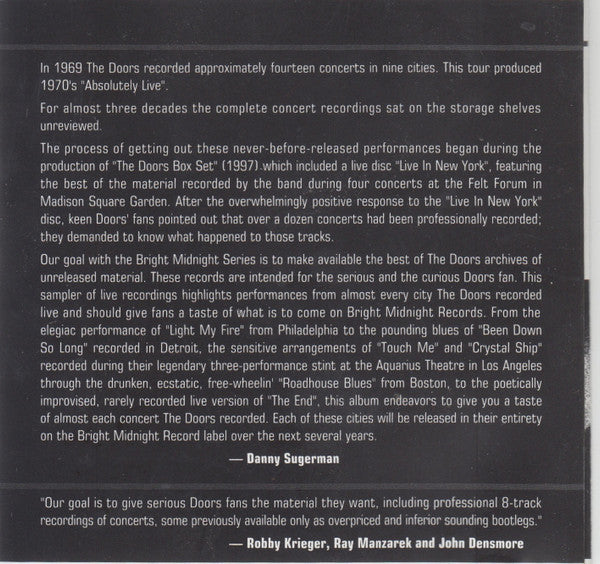 The Doors - Bright Midnight: Live In America (CD) | Mint (M) Mint (M) - ROCK / USED *NEAR MINT*