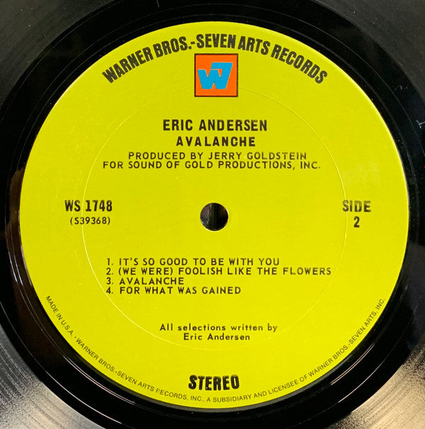 Eric Andersen (2) - Avalanche *TERRE HAUTE* | Near Mint (NM) Excellent (EX) - ROCK / USED *NEAR MINT*