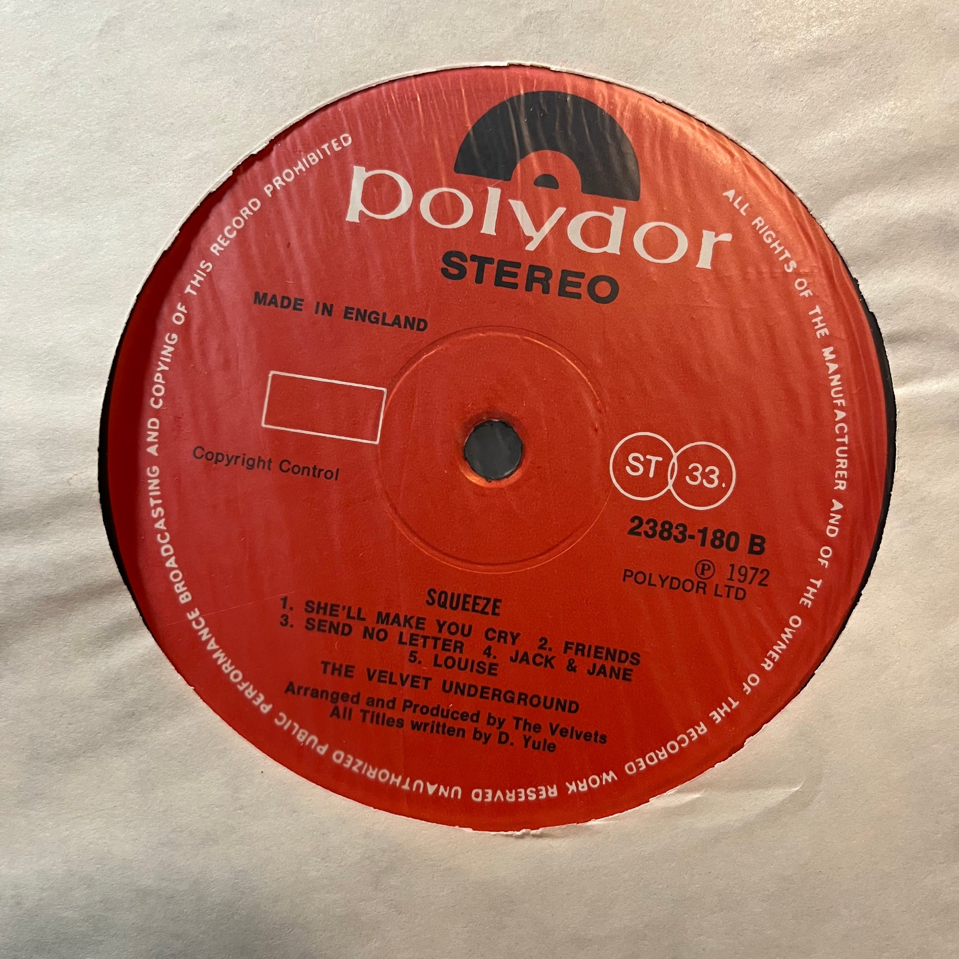 The Velvet Underground - Squeeze (IMPORT VINYL LP POLYDOR 2383 180 1973) | Near Mint (NM or M-) Excellent (EX) - ROCK / USED *NEAR MINT*
