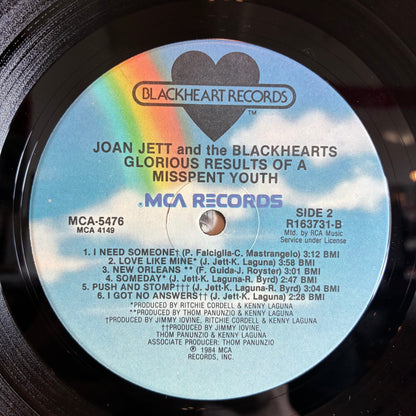 Joan Jett & The Blackhearts - Glorious Results Of A Misspent Youth (VINYL LP Blackheart Records ‎– MCA-5476) | Near Mint (NM or M-) Excellent+ (EX+) - ROCK / USED *NEAR MINT*