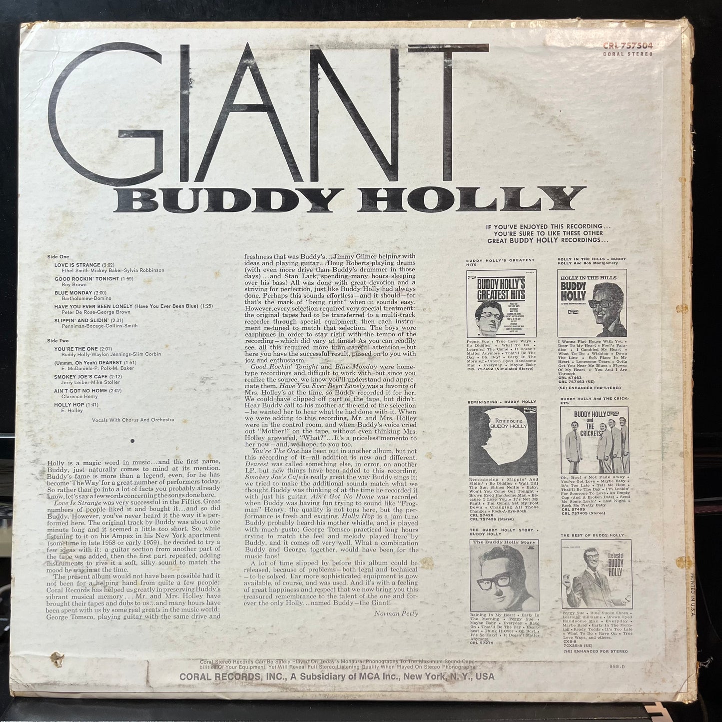 Buddy Holly - Giant (VINYL LP CORAL CRL 757504 1969) | USED - ROCK / USED *NEAR MINT*