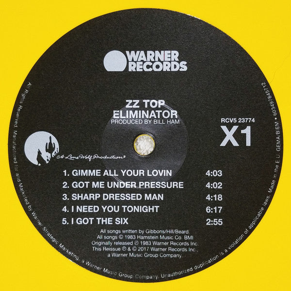 ZZ Top - Eliminator (YELLOW VINYL) | Near Mint (NM or M-) Near Mint (NM) - ROCK / USED * NEAR MINT*