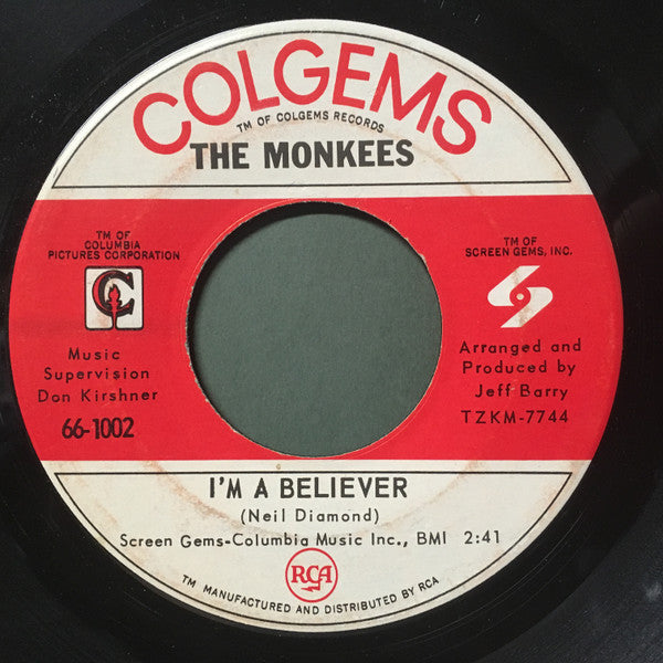 The Monkees - I'm A Believer / (I'm Not Your) Steppin' Stone | Very Good Plus (VG+) Very Good Plus (VG+) - ROCK / USED *VERY GOOD+/45*