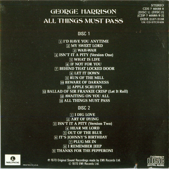George Harrison - All Things Must Pass *2XCD* | Very Good Plus (VG+) Excellent (EX) - ROCK / USED *VERY GOOD++*