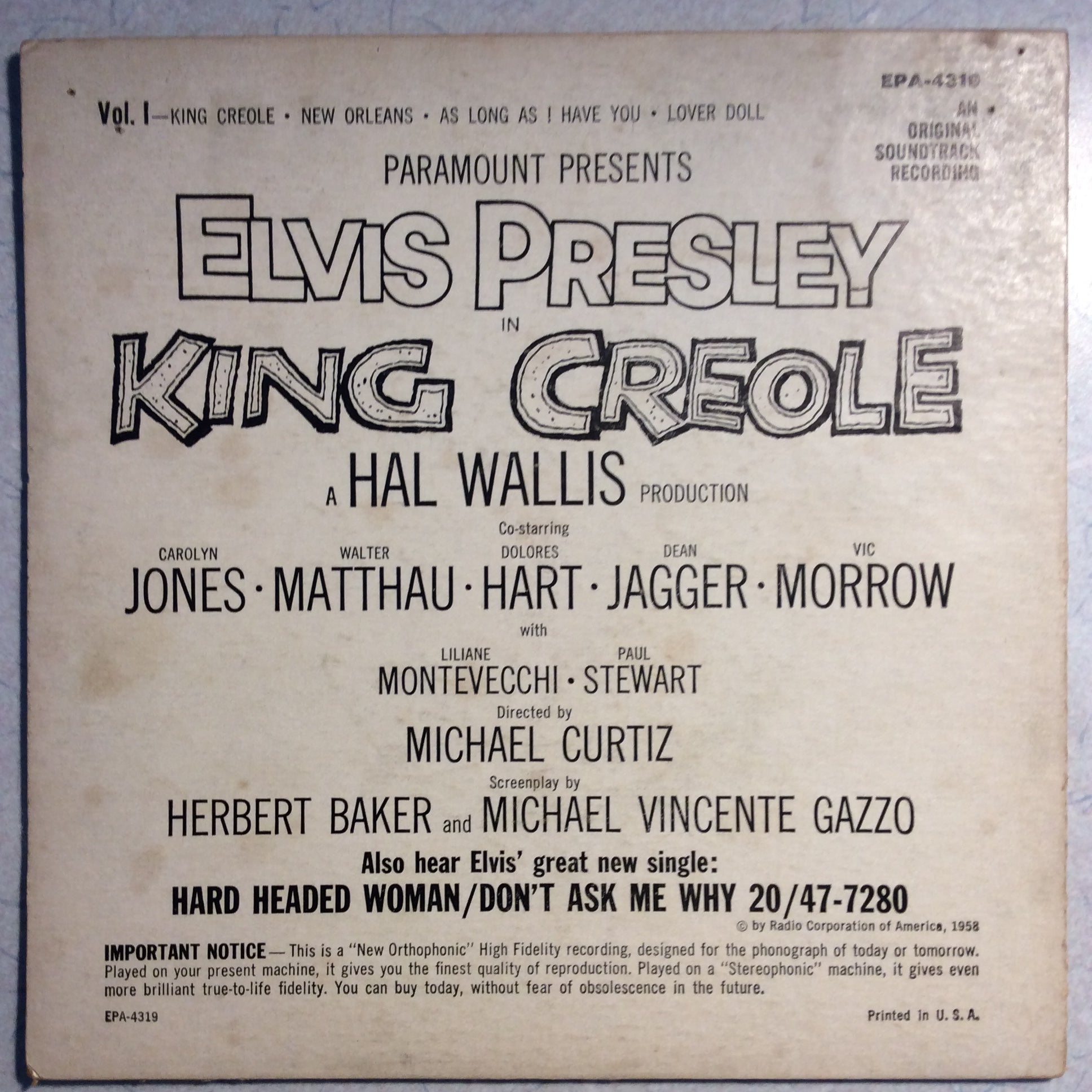 King Creole Vol.1 (7" VINYL) | Very Good Plus (VG+) Very Good Plus (VG+) - ROCK / USED *VERY GOOD+*