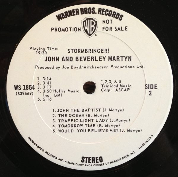 John & Beverley Martyn - Stormbringer! (PROMO VINYL) | Very Good Plus (VG+) Very Good (VG) - ROCK / USED *VERY GOOD+*