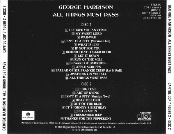 George Harrison - All Things Must Pass *2XCD* | Very Good Plus (VG+) Excellent (EX) - ROCK / USED *VERY GOOD++*