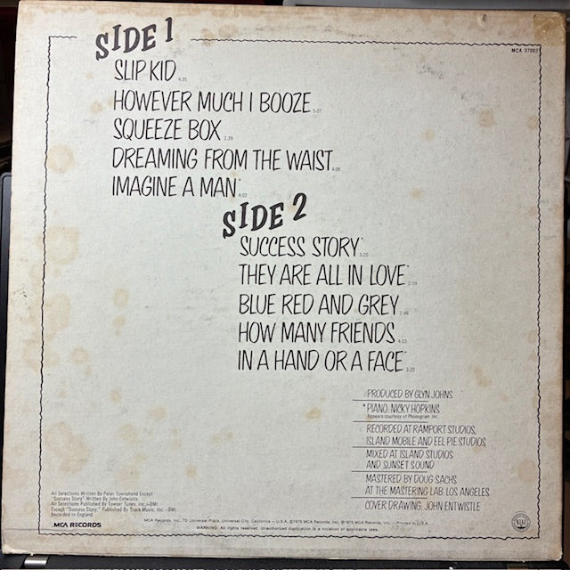 The Who By Numbers (VINYL) | Very Good Plus (VG+) Very Good Plus (VG+) - ROCK / USED *VERY GOOD+*