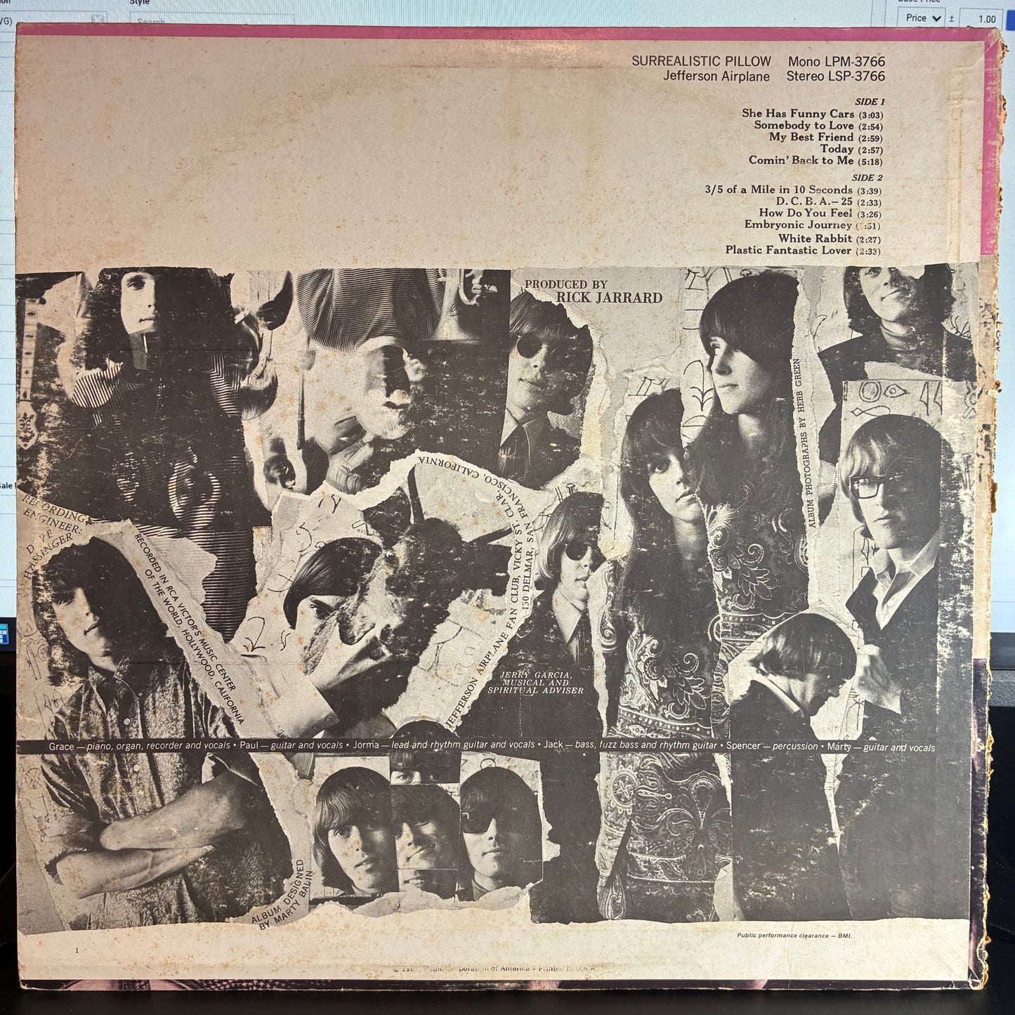 Jefferson Airplane - Surrealistic Pillow (VINYL LP RCA Victor – LSP-3766) | Very Good Plus (VG+) Very Good (VG) - ROCK / USED *VERY GOOD+*