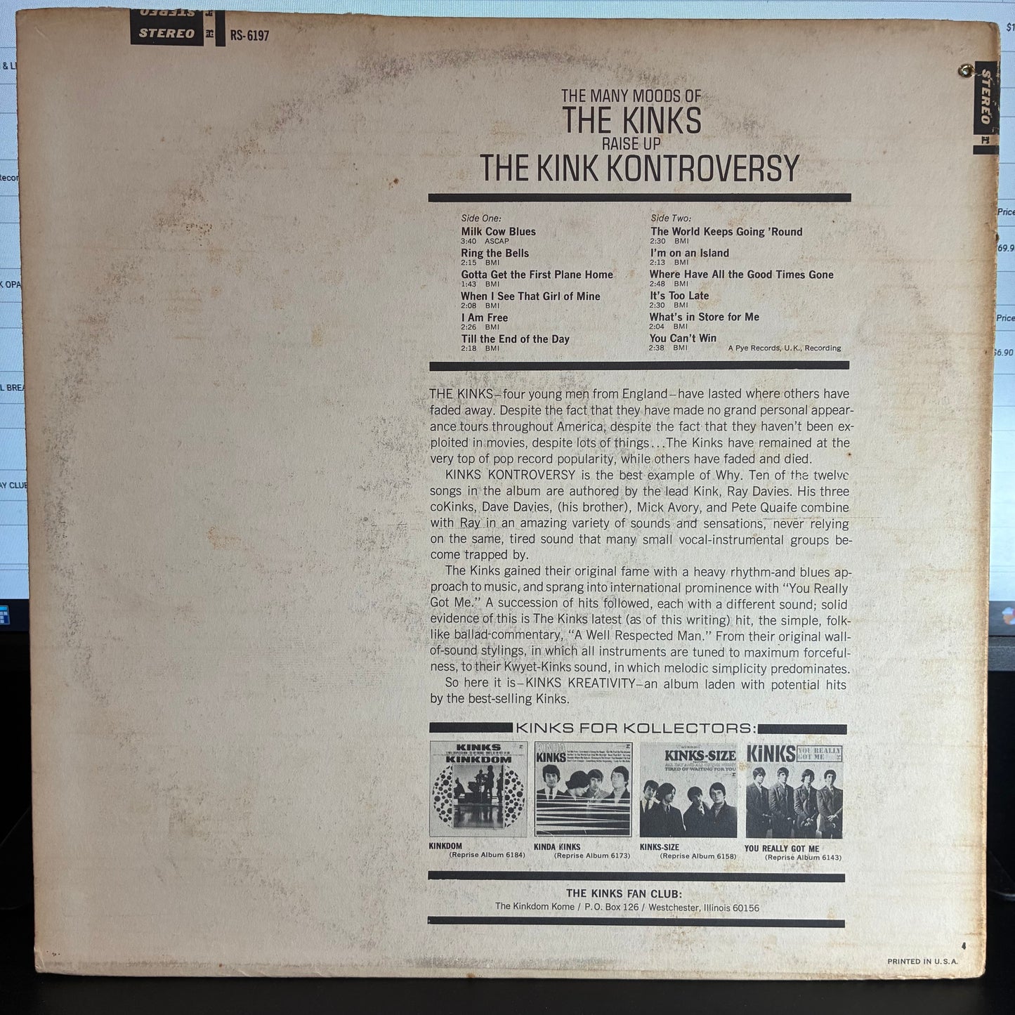 The Kinks - The Kink Kontroversy (VINYL LP Reprise Records ‎– RS-6197) | USED Very Good Plus (VG+) Very Good (VG) - ROCK / USED *VERY GOOD+*
