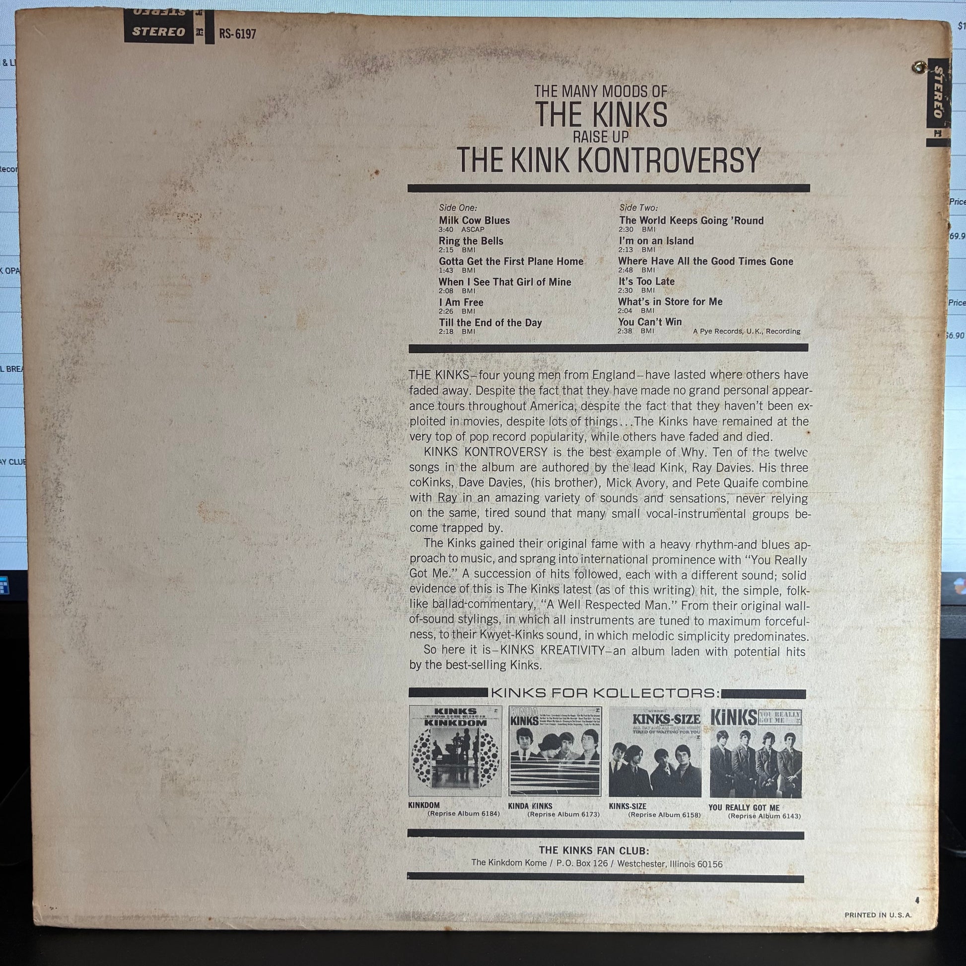 The Kinks - The Kink Kontroversy (VINYL LP Reprise Records ‎– RS-6197) | USED Very Good Plus (VG+) Very Good (VG) - ROCK / USED *VERY GOOD+*