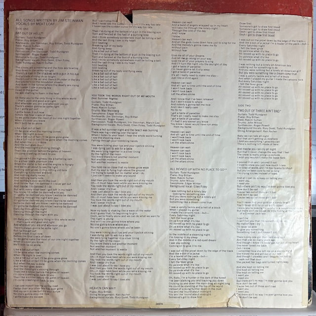 Bat Out Of Hell (VINYL) | Very Good Plus (VG+) Very Good (VG) - ROCK / USED *VERY GOOD+*